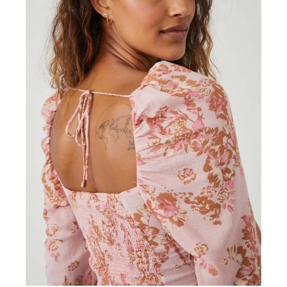 Free People Hilary Printed Top in Pink Combo - Picture 7 of 13